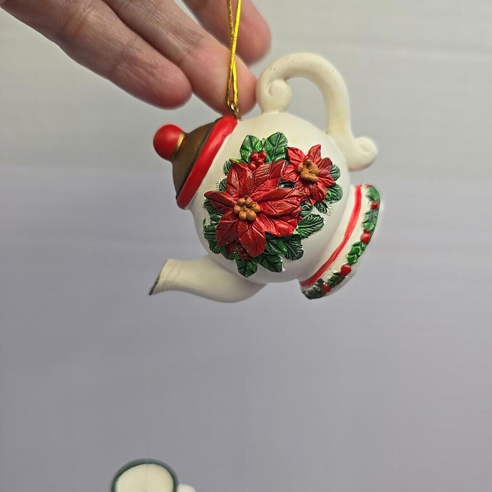 Vintage Teapots With Cups/Saucers Christmas Tree Ornaments - Picture 2 of 15